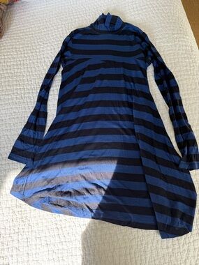 Zoe’s Tees Wool Striped Turtleneck Swing Dress — Blue & Black